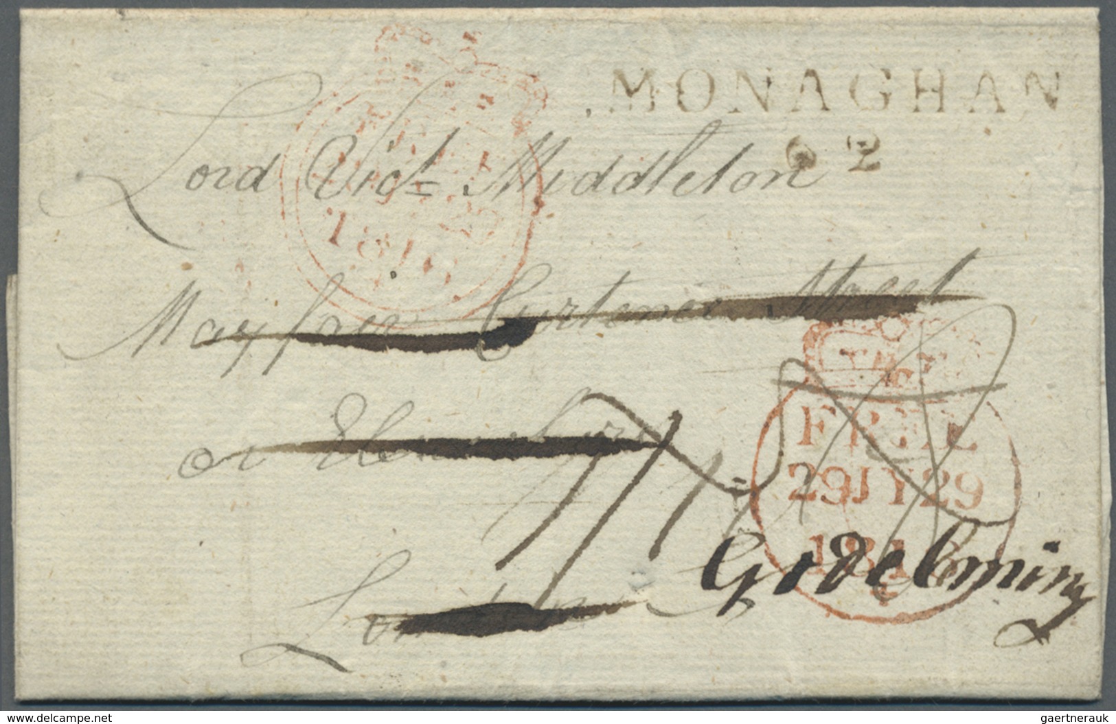 Br Irland - Vorphilatelie: 1816, Entire To London Charged 1/11 In Manuscript MONAGHAN 62 Milage Mark. P - Voorfilatelie