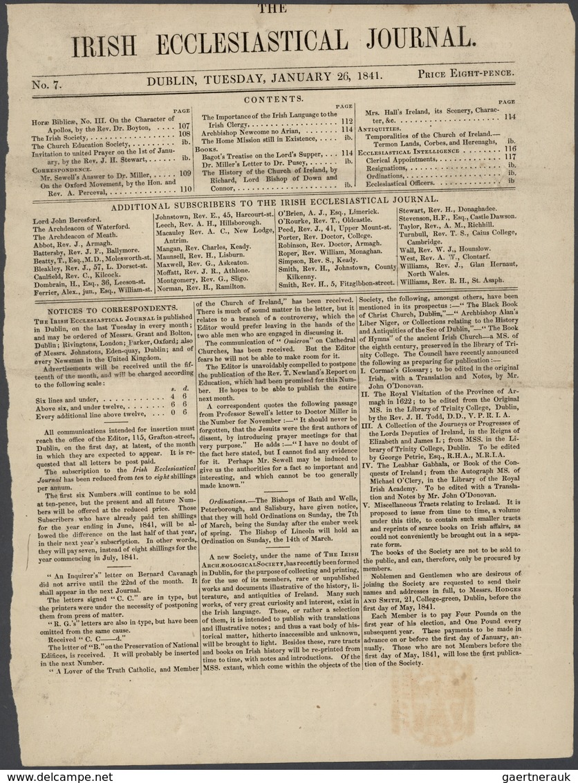 Br Irland: 1841, Red Free Frank 1d. On Page Of "THE IRISH ECCLESIASTICAL JOURNAL", Dublin, 26 Jan 1841. - Brieven En Documenten