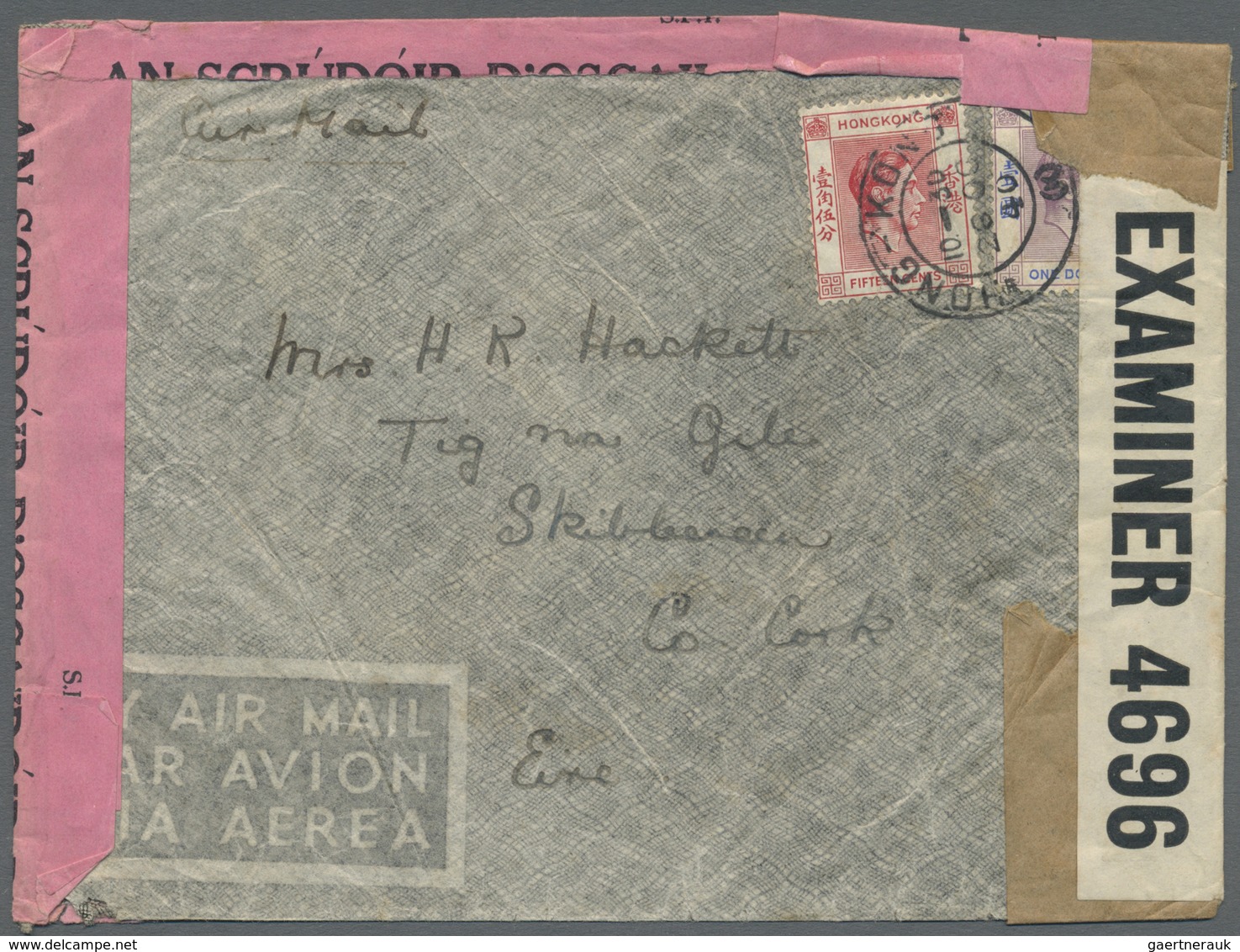 Br Irland - Besonderheiten: 1940. Air Mail Envelope Addressed To Cork, Ireland Bearing SG 146, 15c Scar - Andere & Zonder Classificatie