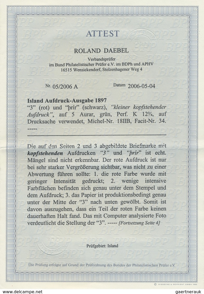 Br Island: 1897, "3" In Rot Und KOPFSTEHEND "prir" Kleinerer Lokalaufdruck In Schwarz Auf 5 A Grün, Gez - Autres & Non Classés