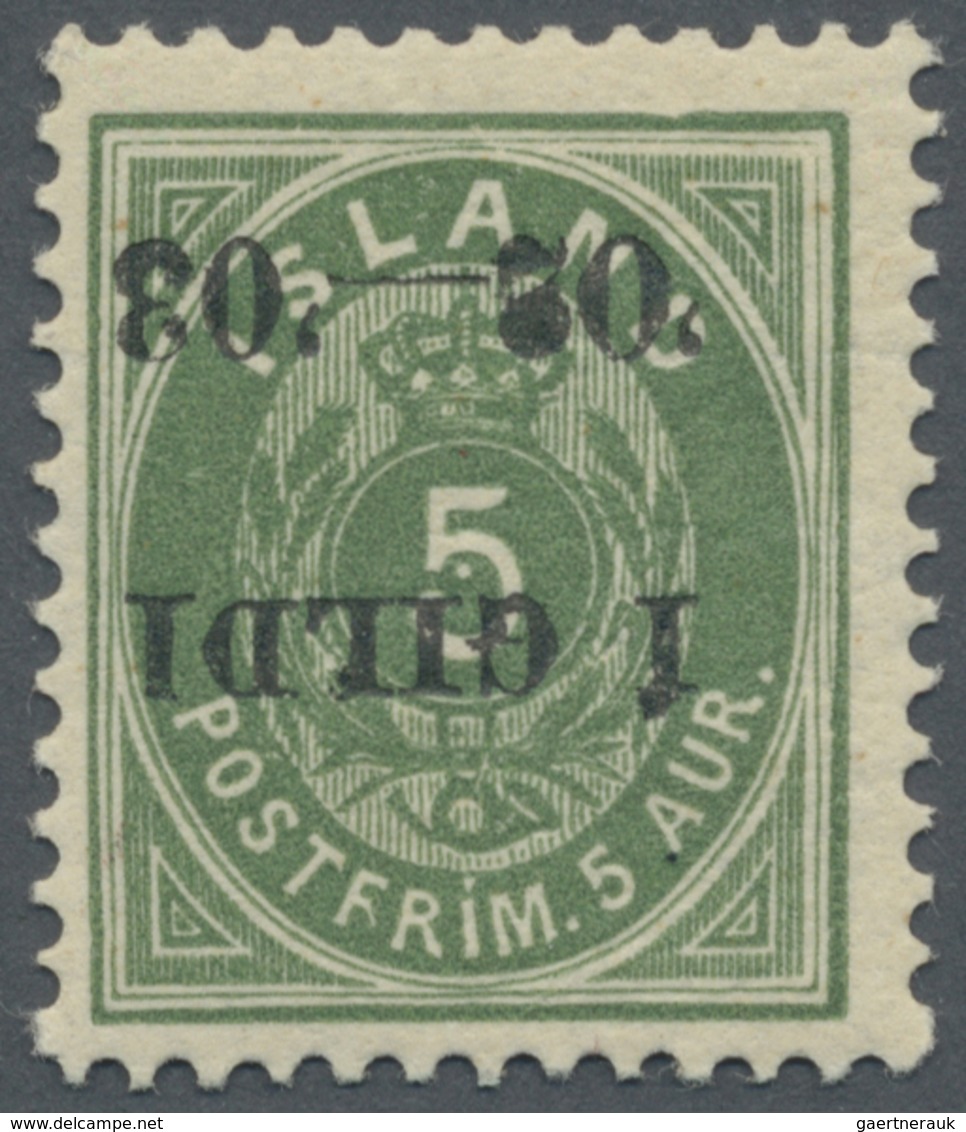 ** Island: 1902, Gildi Overprints, 5a. Green, Perf. 12¾, INVERTED Black Overprint, Bright Colour, Well - Other & Unclassified