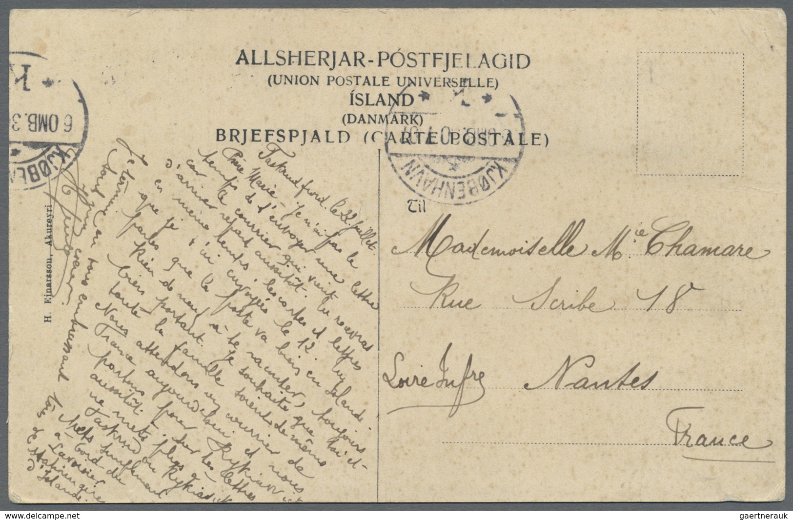 Island: 1907, Akureyri, Postalisch Gelaufen 1907, Briefmarken Und Entwertung "FRA ISLAND" Auf Der Bi - Other & Unclassified