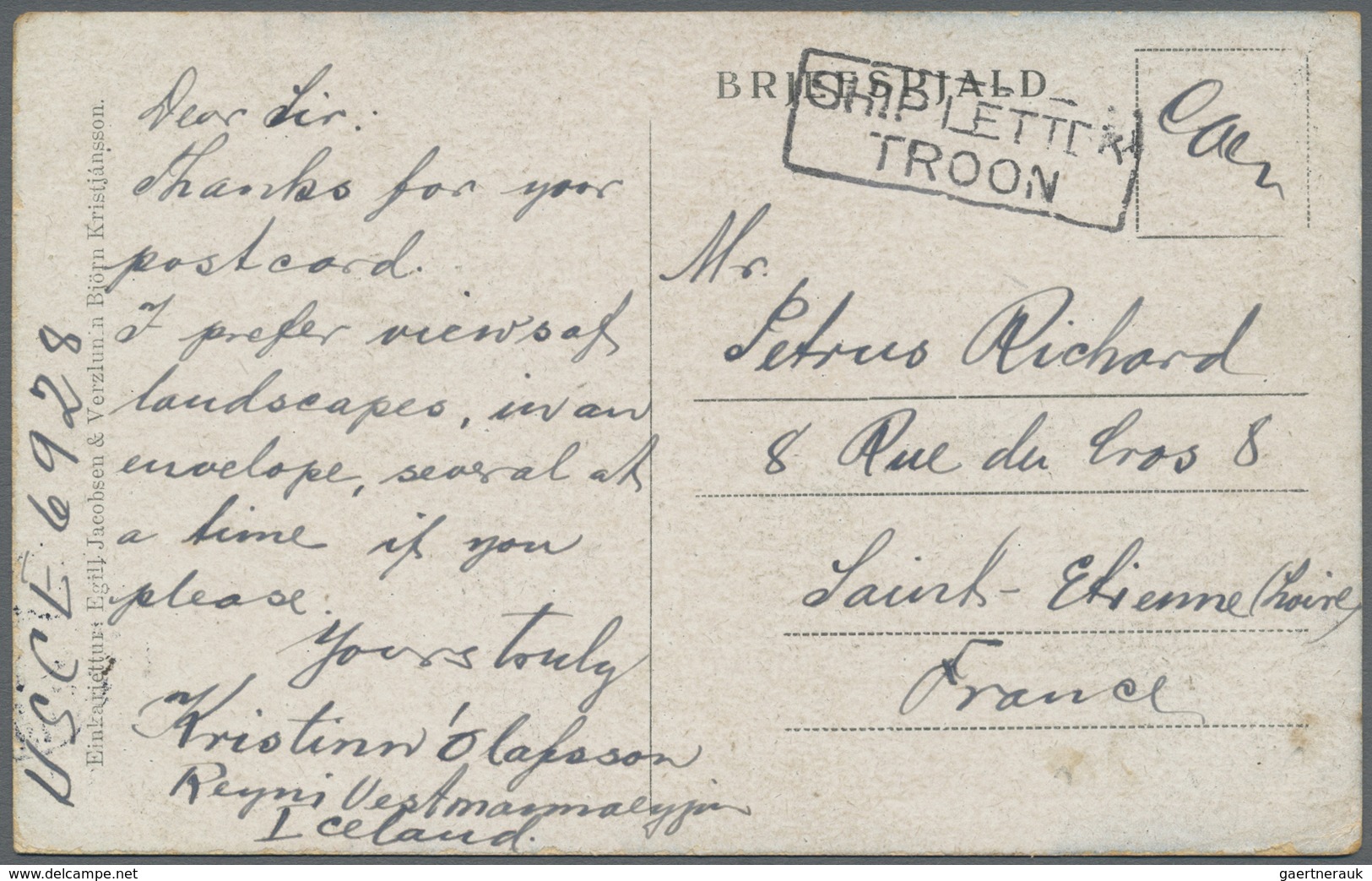 Br Island: 1907. Picture Post Card Addressed To France Bearing Yvert 52, 10k Red, Routed Via Troon With - Autres & Non Classés