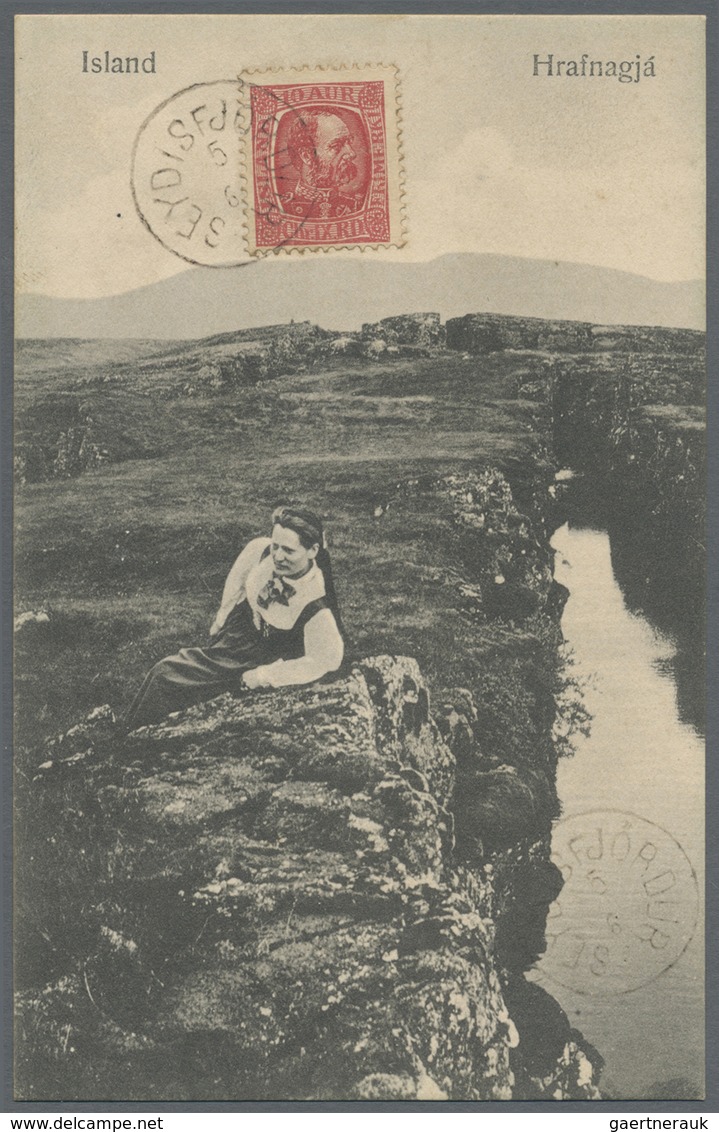 Island: Ca. 1908, Hrafnagjá, Pingvellir Und Island Landpósturinn, Drei Historische Ansichtskarten, A - Autres & Non Classés