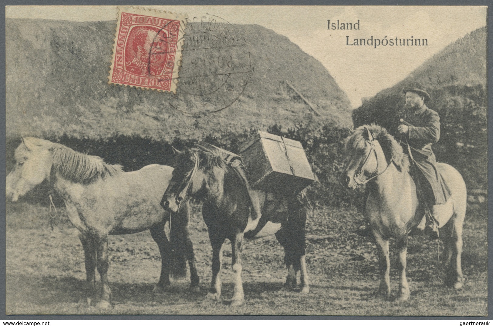 Island: Ca. 1908, Hrafnagjá, Pingvellir Und Island Landpósturinn, Drei Historische Ansichtskarten, A - Other & Unclassified