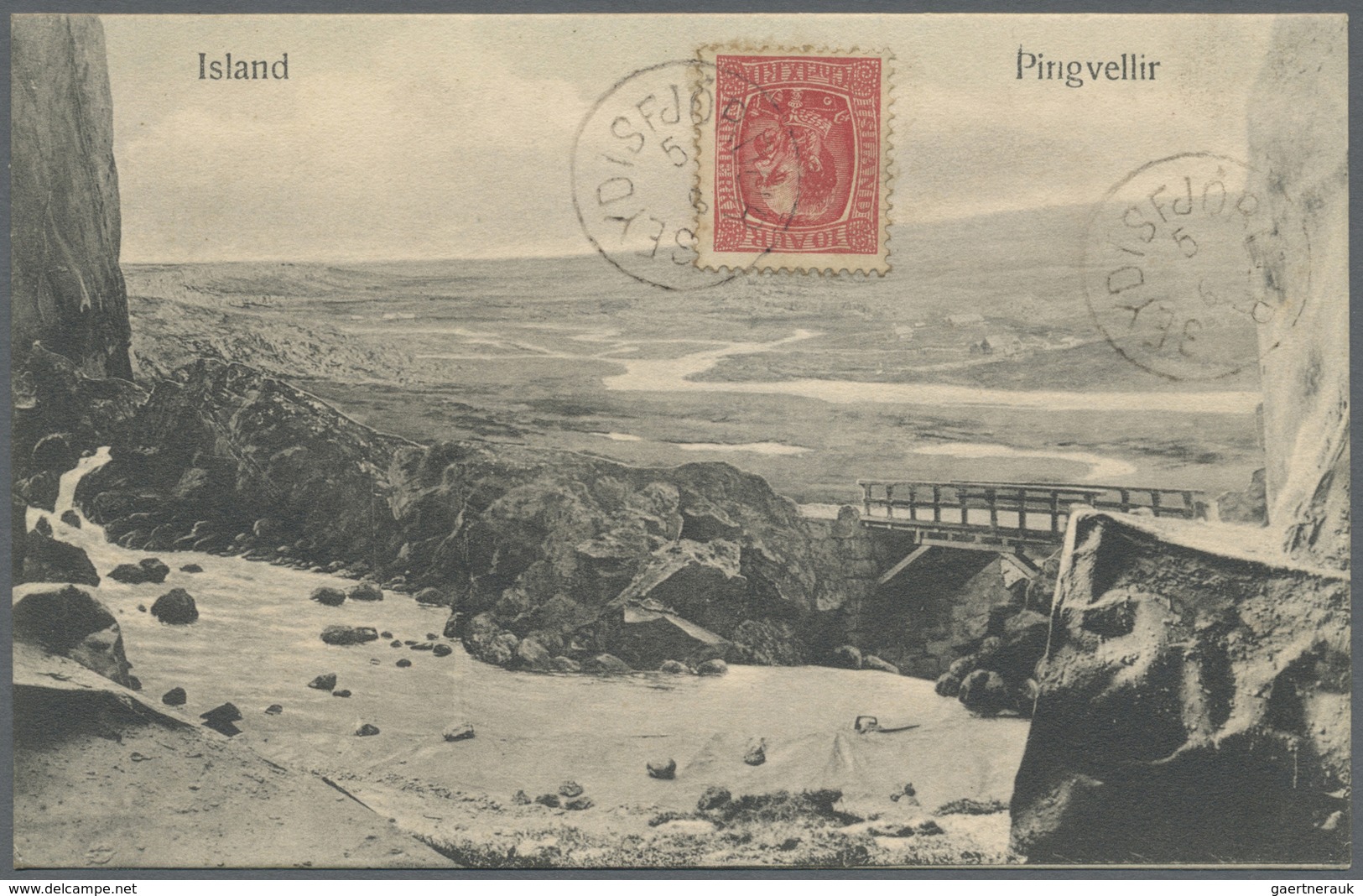 Island: Ca. 1908, Hrafnagjá, Pingvellir Und Island Landpósturinn, Drei Historische Ansichtskarten, A - Autres & Non Classés