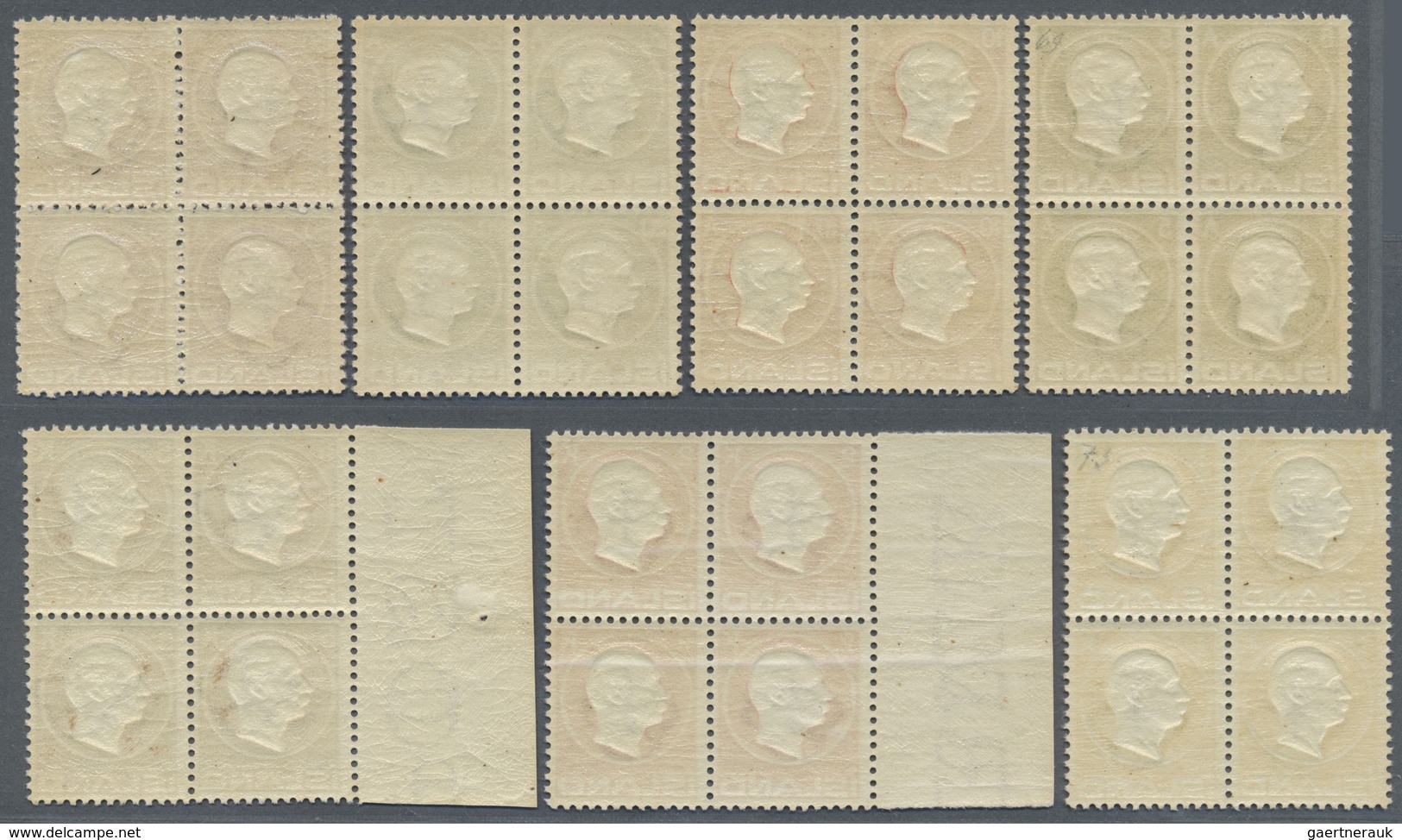 ** Island: 1912, Definitives Frederik, 5a. To 5kr., Complete Set Of Seven Values As Blocks Of Four, Bri - Altri & Non Classificati