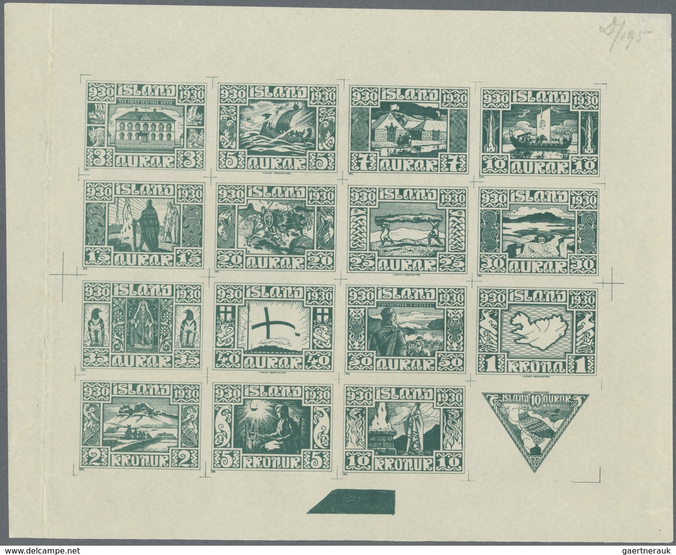 ** Island: 1930, Composite Die Proof Sheet In Dark Olive Green Of Design Plate Only Of The Complete Set - Autres & Non Classés