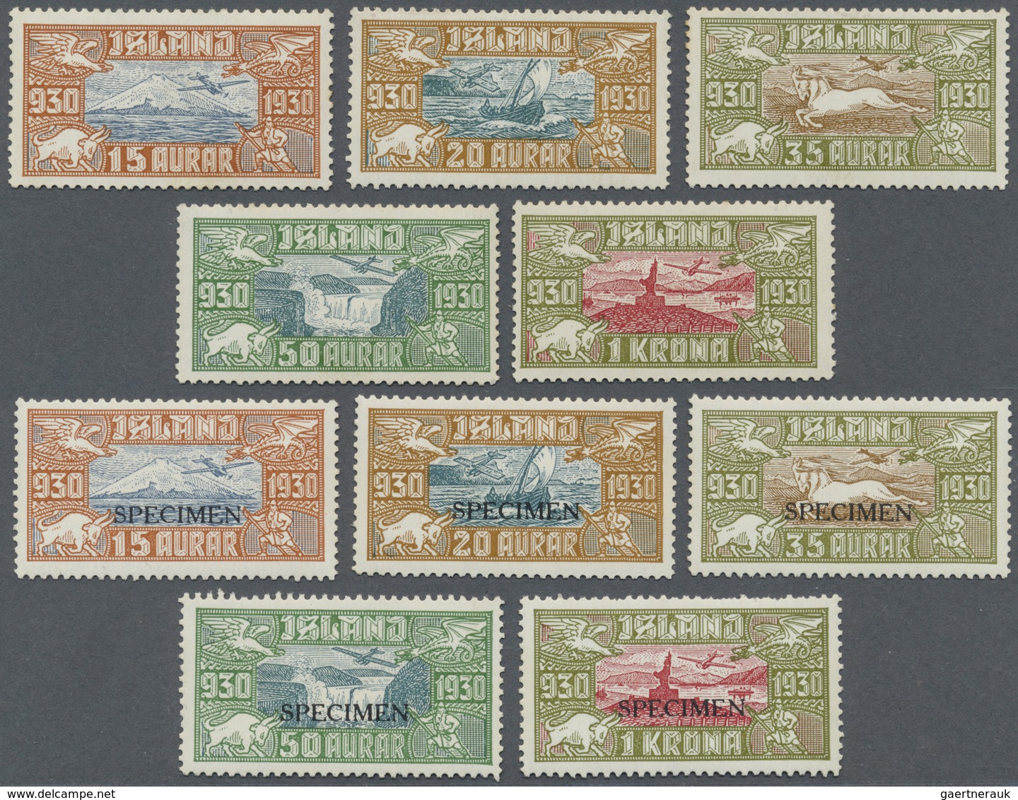 * Island: 1930, Allthing Airmail Issue, Regular And With Specimen-overprint, Unused - Autres & Non Classés