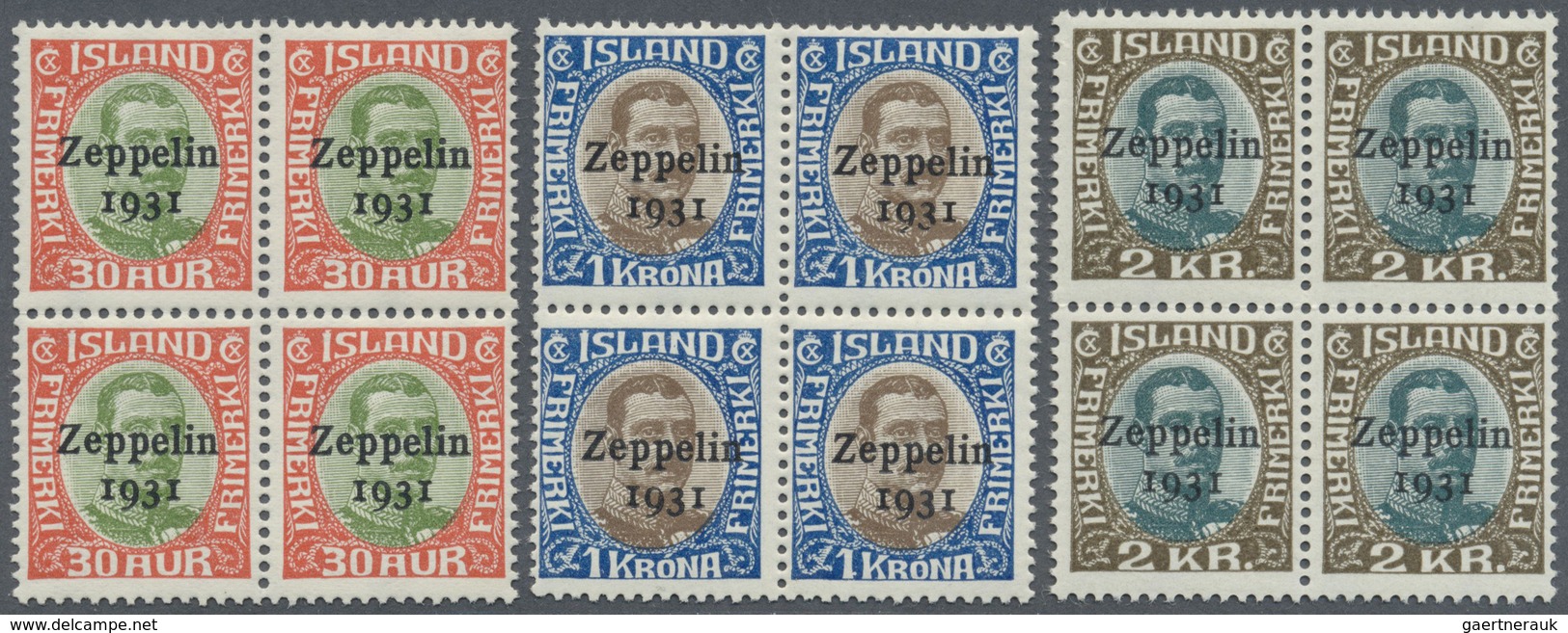 **/* Island: 1931, Airmails Zeppelin, Complete Set As Blocks Of Four, One Stamp Of 1kr. Showing Variety " - Other & Unclassified