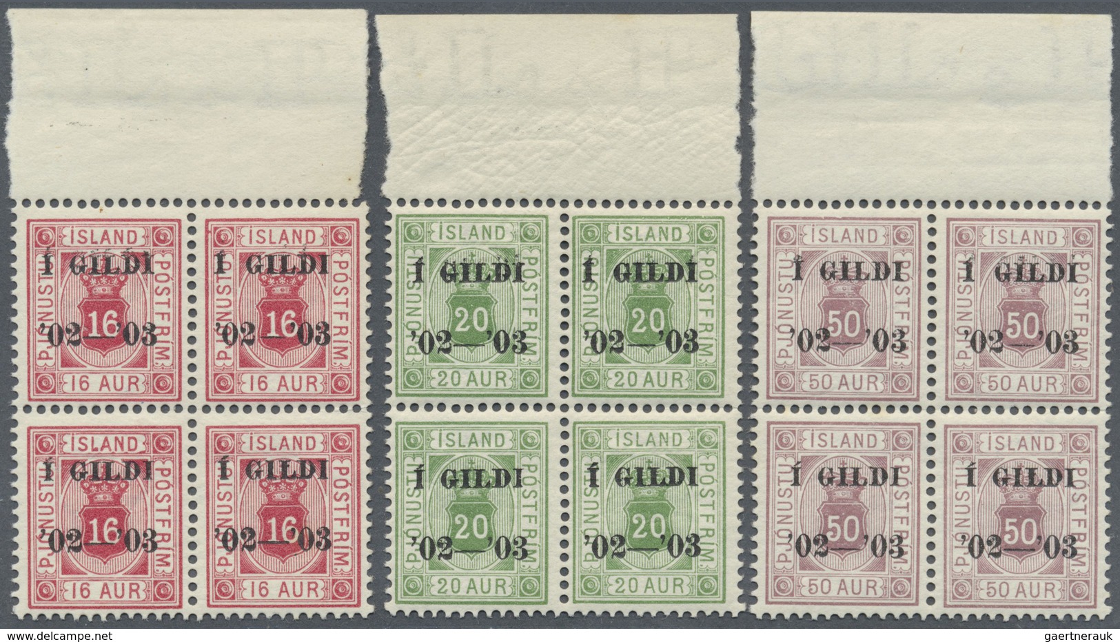 ** Island - Dienstmarken: 1904, Berne Printing, 3a. To 50a., Complete Set As Top Marginal Blocks Of Fou - Dienstmarken