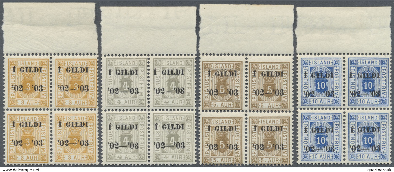 ** Island - Dienstmarken: 1904, Berne Printing, 3a. To 50a., Complete Set As Top Marginal Blocks Of Fou - Service