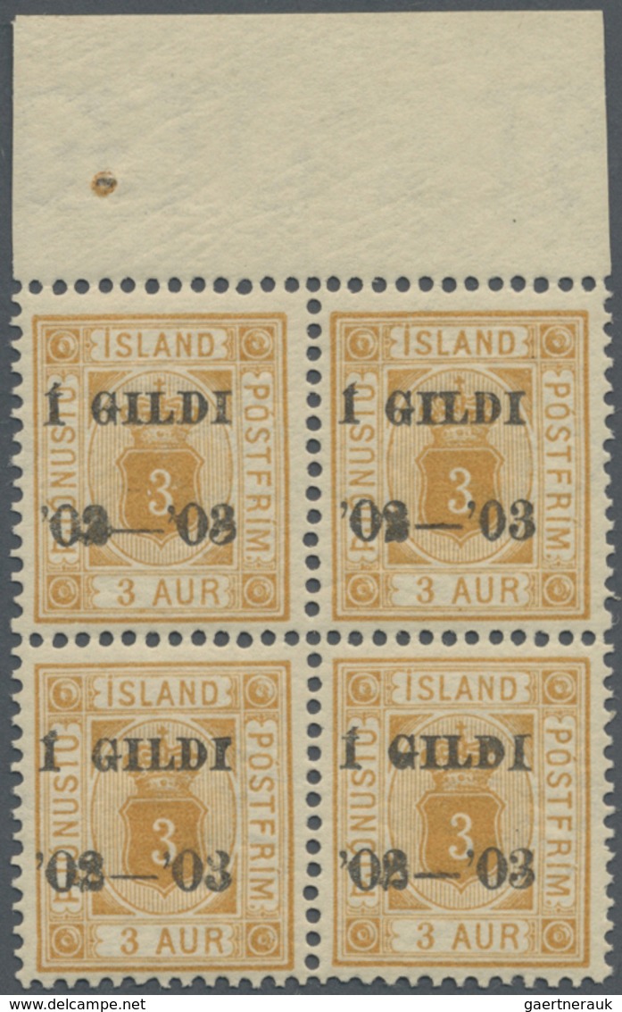 ** Island - Dienstmarken: 1902, Gildi Overprints, 3a. BROWNISH ORANGE (BRUNAKT ORANGE), Top Marginal Bl - Service