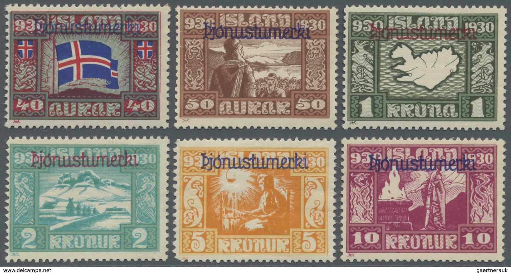 ** Island - Dienstmarken: 1930, Freimarken 1.000 Jahre Allthing Mit Aufdruck 'pjónustumerki' Kompl. Sat - Service