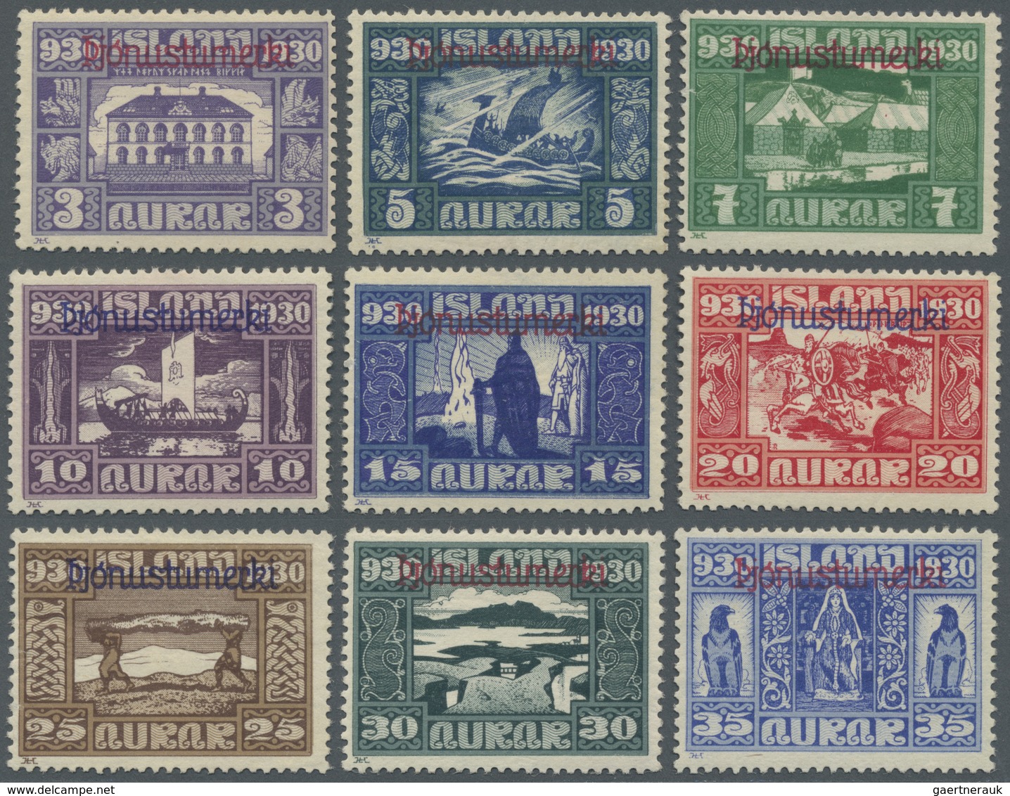 ** Island - Dienstmarken: 1930, Freimarken 1.000 Jahre Allthing Mit Aufdruck 'pjónustumerki' Kompl. Sat - Service