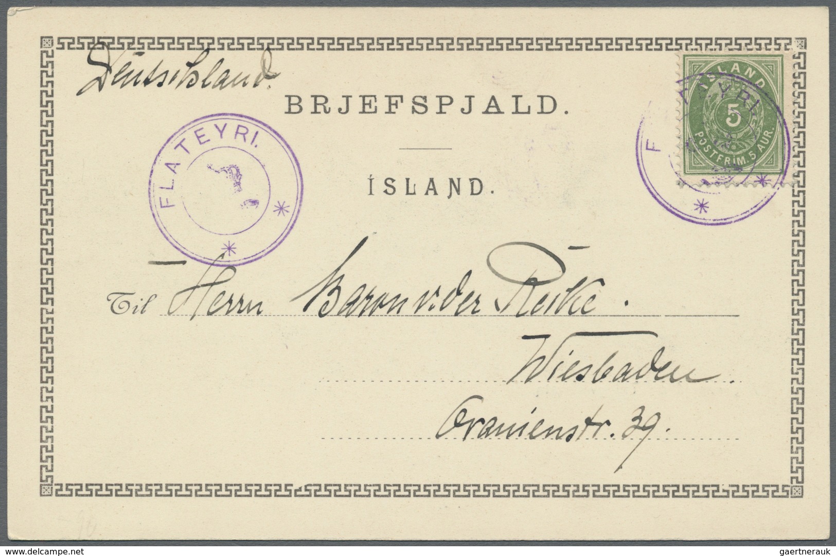 Island - Stempel: FLATEYRI. Violet CROWN-Cancel On Picture Card "Thingvallavatn" Sent To Wiesbaden, - Andere & Zonder Classificatie