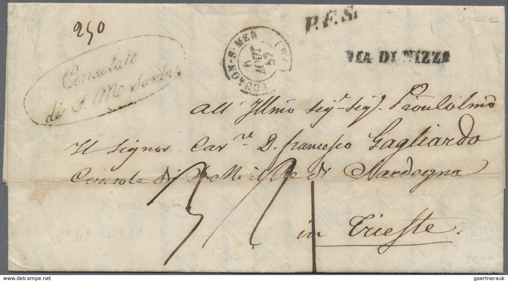 Br Italien - Vorphilatelie: 1847: Toulon Sur Mer To Trieste. Complete Folded Letter With Double Circle - ...-1850 Préphilatélie