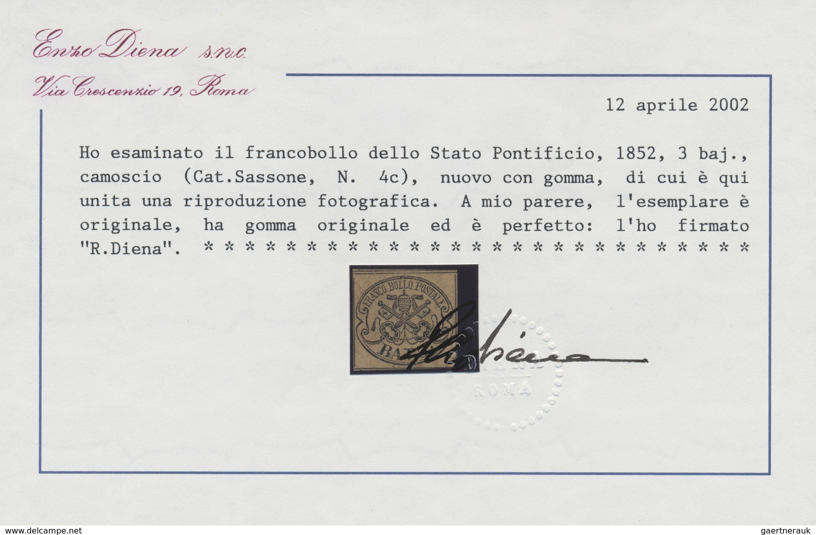 * Italien - Altitalienische Staaten: Kirchenstaat: 1852 3 Baj. In Colour 'camoscio', Mint Lightly Hing - Etats Pontificaux