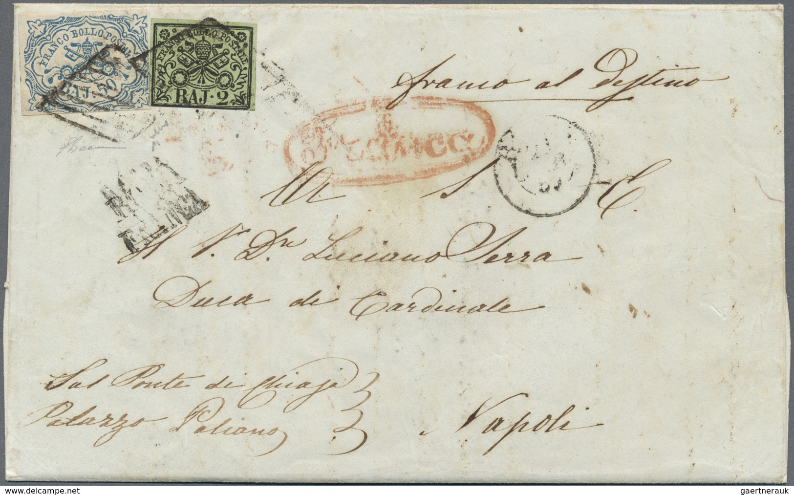 Br Italien - Altitalienische Staaten: Kirchenstaat: 1859, 50baj. Light Blue And 2baj. Black On Green (b - Kerkelijke Staten