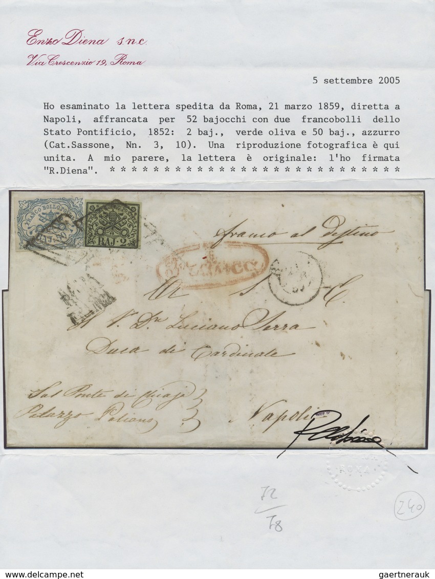 Br Italien - Altitalienische Staaten: Kirchenstaat: 1859, 50baj. Light Blue And 2baj. Black On Green (b - Etats Pontificaux