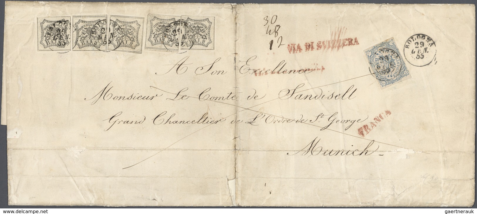 Br Italien - Altitalienische Staaten: Kirchenstaat: 1852 50b. Dull Blue Along With Five Singles Of 8b. - Papal States