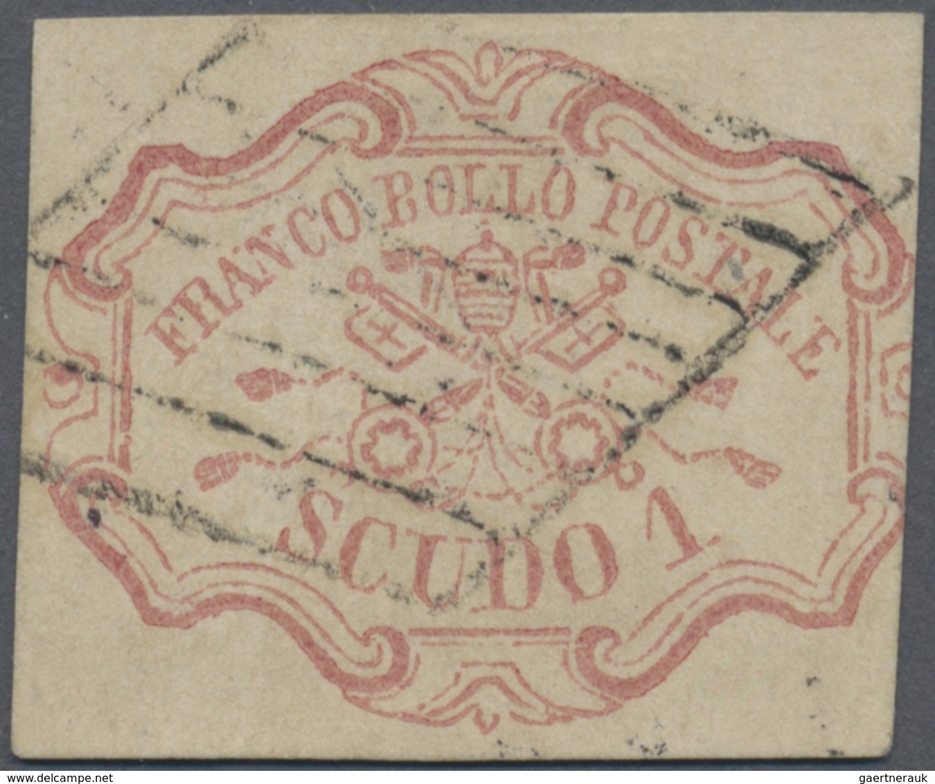 O Italien - Altitalienische Staaten: Kirchenstaat: 1852 1sc. Rose, Used And Cancelled By Diamond Of Ba - Etats Pontificaux