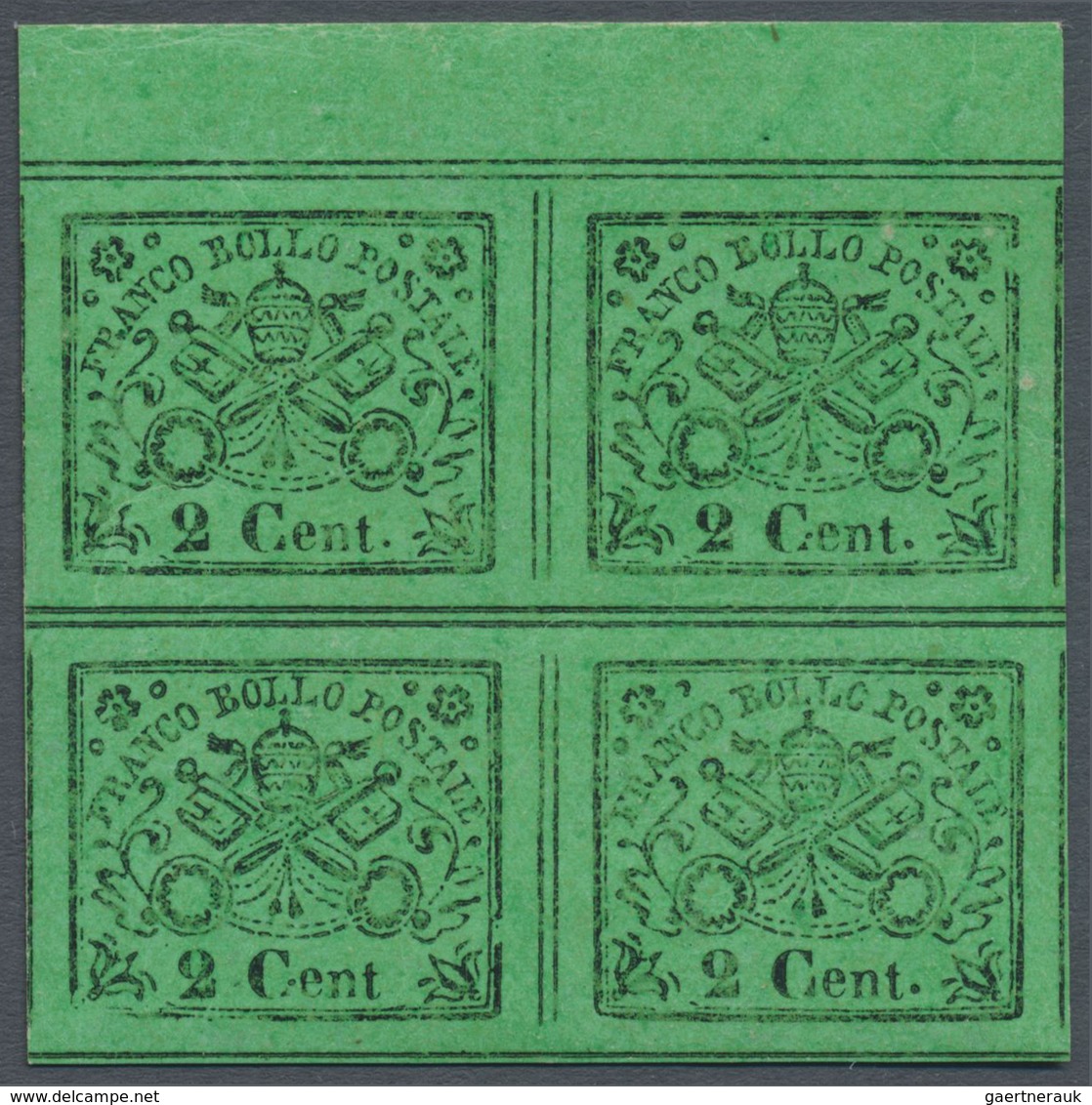 /* Italien - Altitalienische Staaten: Kirchenstaat: 1867: 2 C. Green, Mint Block Of Four From The Sheet - Etats Pontificaux