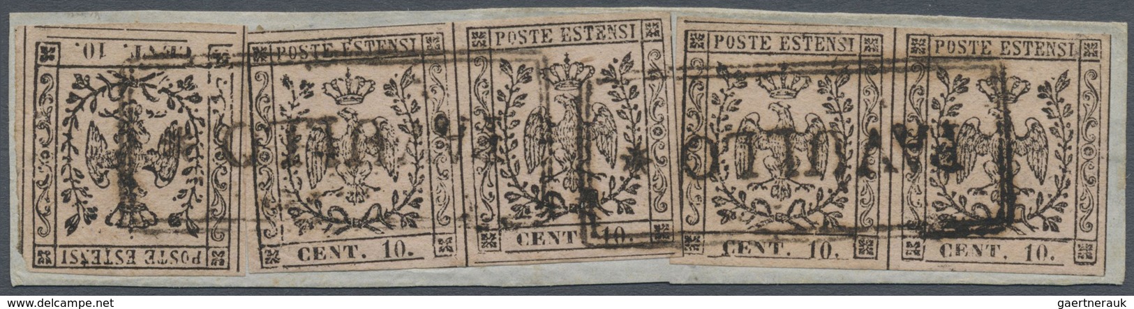 Brfst Italien - Altitalienische Staaten: Modena: 1852: 10 C. Black On Rosa (with Point), Two Pairs  And On - Modène