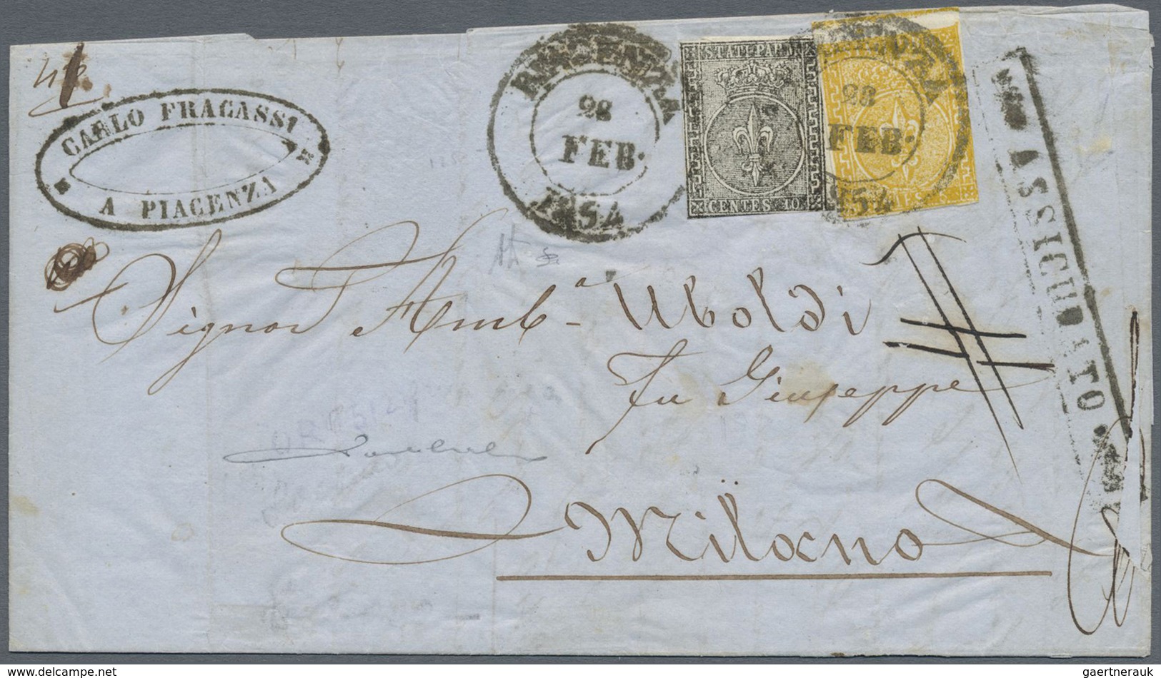 Br Italien - Altitalienische Staaten: Parma: 1852/1853: Registered Letter From Piacenca 28 . Feb. 1854 - Parma