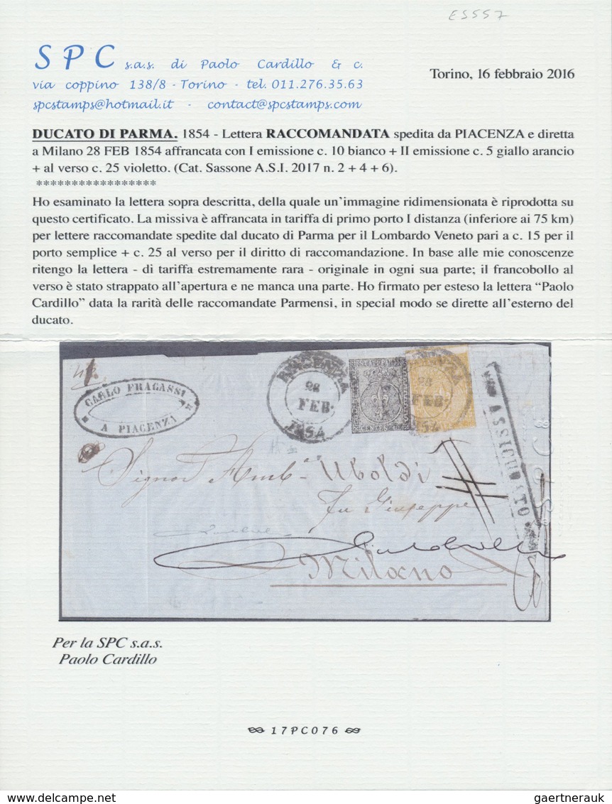 Br Italien - Altitalienische Staaten: Parma: 1852/1853: Registered Letter From Piacenca 28 . Feb. 1854 - Parme