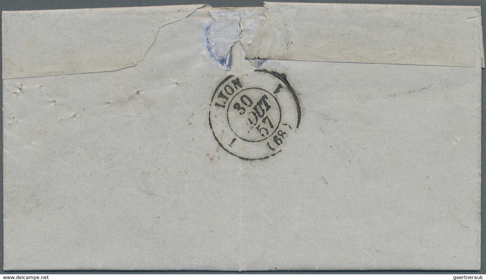 Br Italien - Altitalienische Staaten: Sardinien: 1857, Envelope (vertical Fold Affecting One Adhesive) - Sardaigne