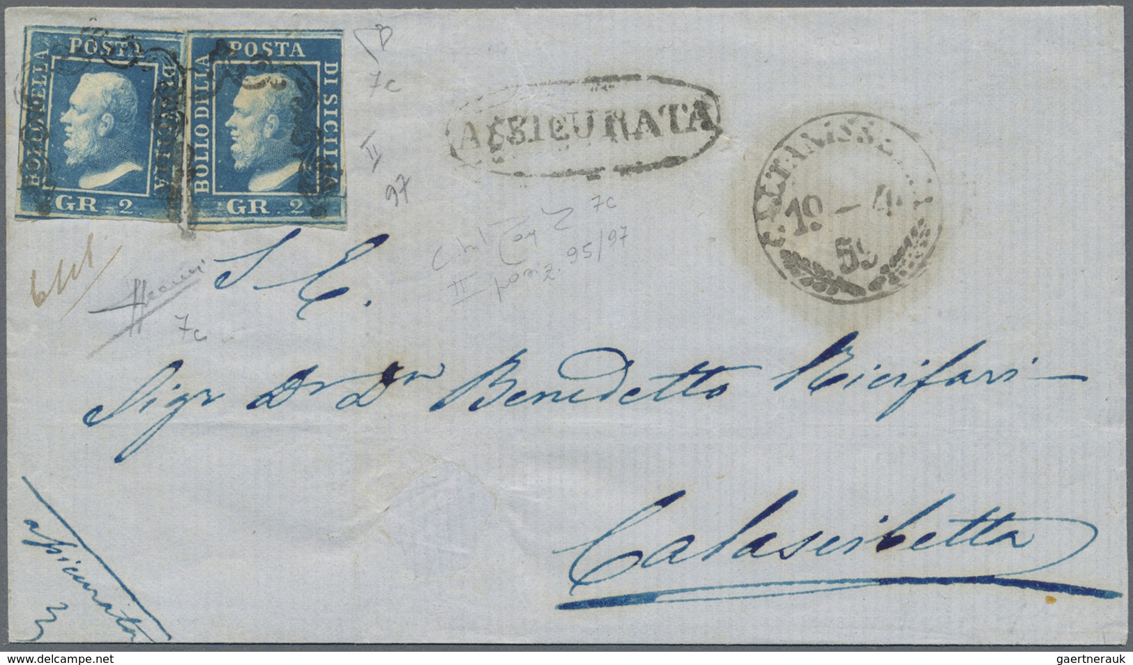 Br Italien - Altitalienische Staaten: Sizilien: 1859: 2 Gr Dark Cobalt Blue, Second Plate, Two Singles - Sicile