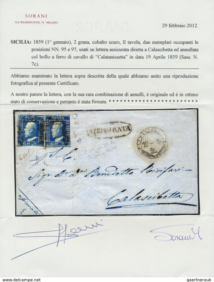 Br Italien - Altitalienische Staaten: Sizilien: 1859: 2 Gr Dark Cobalt Blue, Second Plate, Two Singles - Sicile