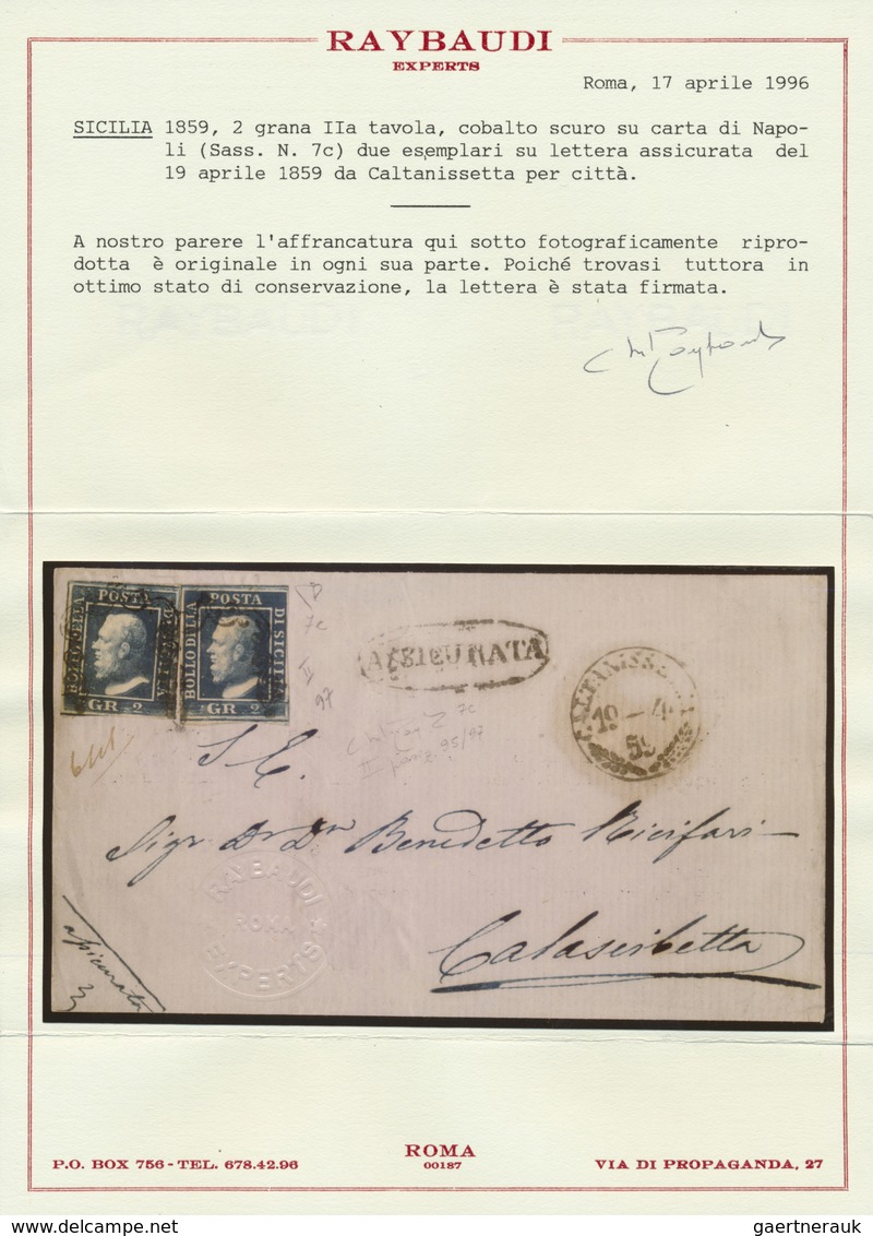 Br Italien - Altitalienische Staaten: Sizilien: 1859: 2 Gr Dark Cobalt Blue, Second Plate, Two Singles - Sicilië