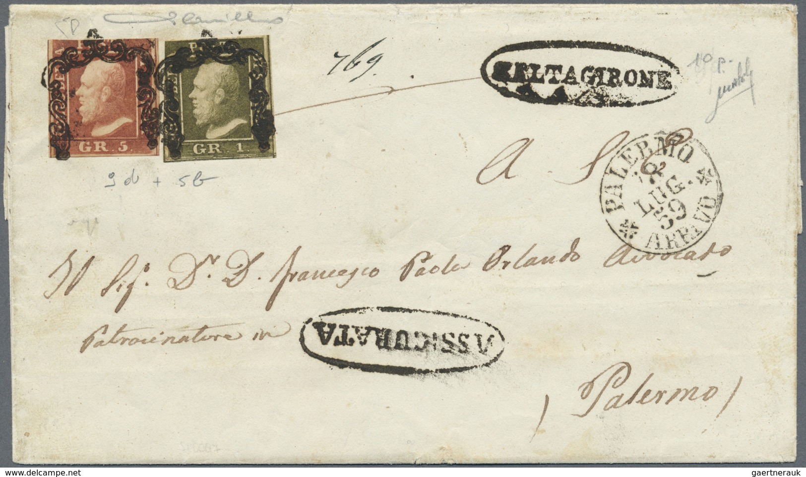 Br Italien - Altitalienische Staaten: Sizilien: 1859: 5 Gr Brownish Red (first Plate, Naples Paper) And - Sicile