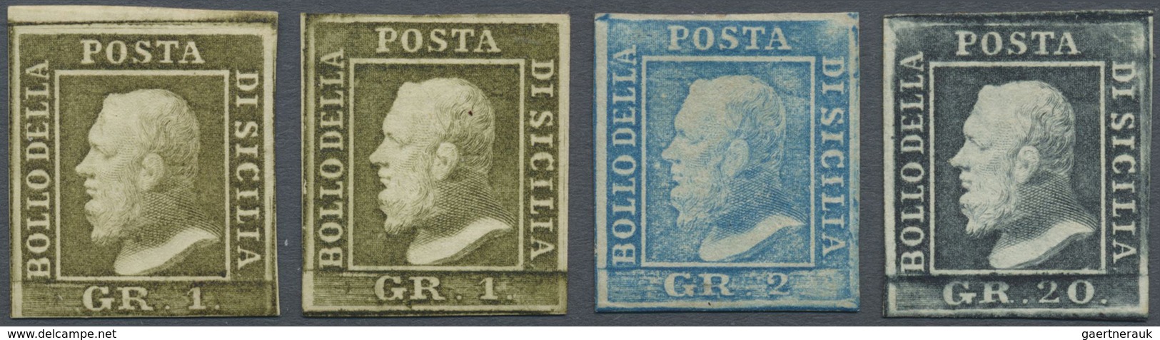 * Italien - Altitalienische Staaten: Sizilien:   1859: 20 Gr Grey, 2 Gr Blue And Two Copies 1 Gr Olive - Sicile
