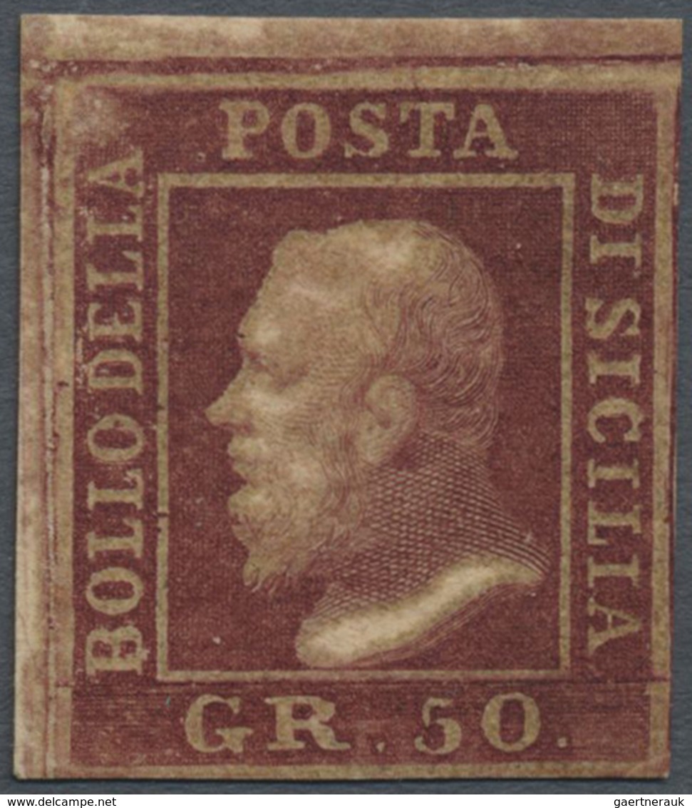 * Italien - Altitalienische Staaten: Sizilien: 1859: 50 Gr. Brown, Mint, Strongly Oily Print, Rare. Si - Sicile