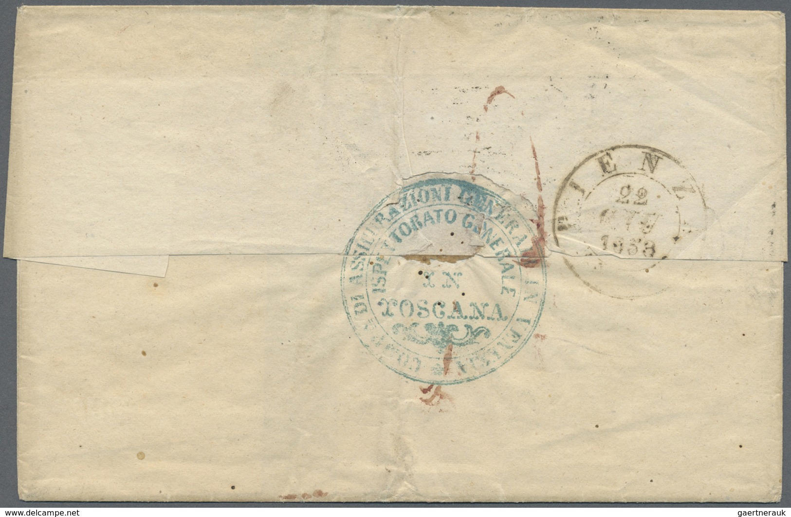 Br Italien - Altitalienische Staaten: Toscana: 1853, 1cr. Carmine Red And 2cr. Dull Blue On Folded Enve - Toscane