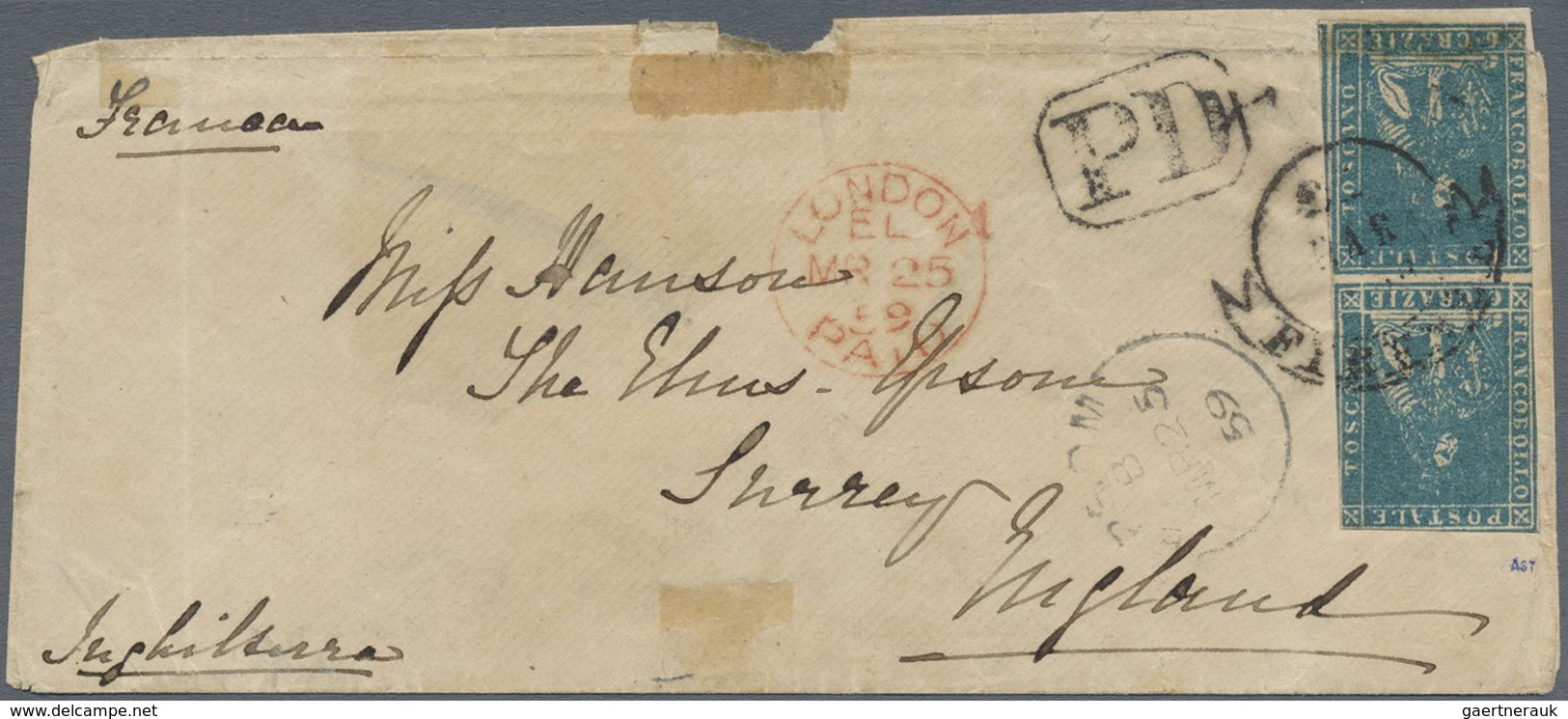 Br Italien - Altitalienische Staaten: Toscana: 1859 Cover From Florence To Epsom, England Franked By 18 - Toscane