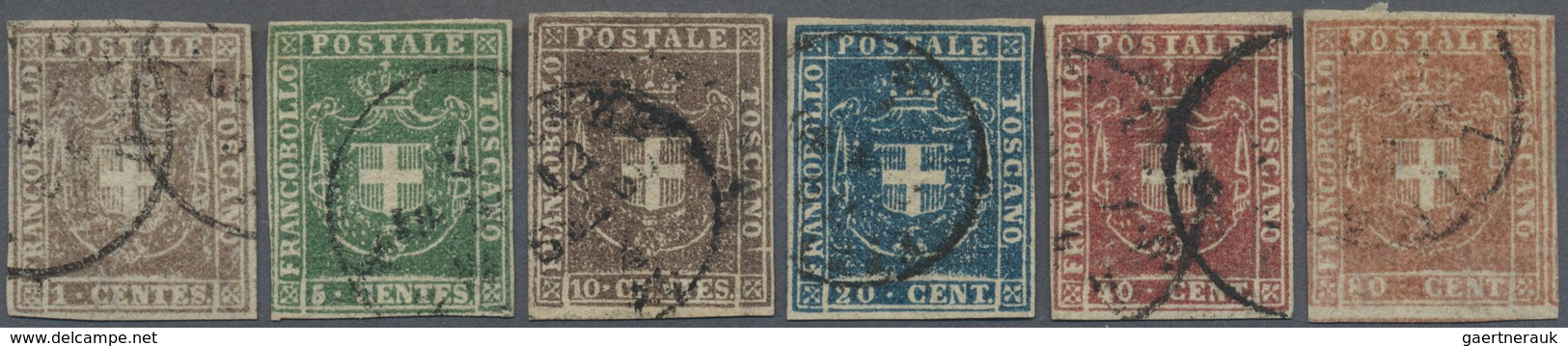 O Italien - Altitalienische Staaten: Toscana: 1860, 1c. To 80c., Six Used Values, Touched To (mainly) - Toscane