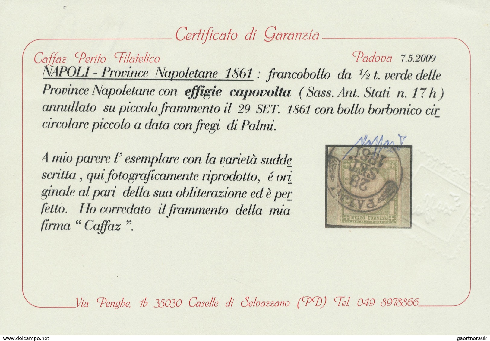 Brfst Italien: 1861, Neapolitan Provinces ½ Tor Green, Showing Inverted Effigy And Used On Small Piece, Ti - Marcophilia