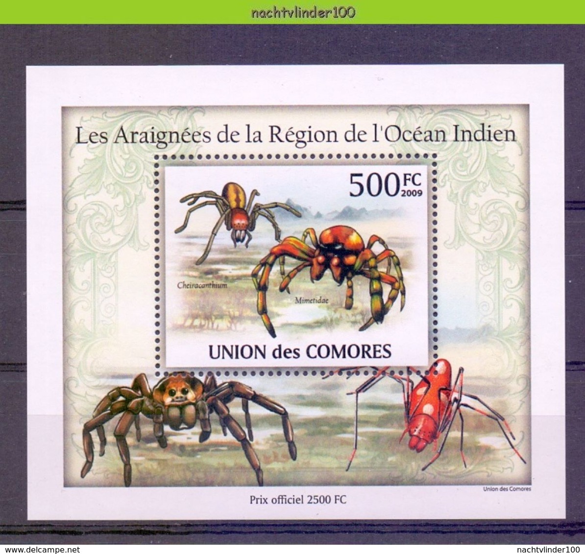 Nep019b  4 Einzelblocks FAUNA SPINNEN GELEEDPOTIGEN 'INSECTEN INSECTS' SPIDERS SPINNENTIERE COMORES 2009 PF/MNH # - Spinnen