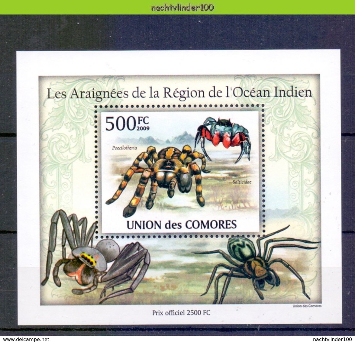 Nep019b  4 Einzelblocks FAUNA SPINNEN GELEEDPOTIGEN 'INSECTEN INSECTS' SPIDERS SPINNENTIERE COMORES 2009 PF/MNH # - Spinnen