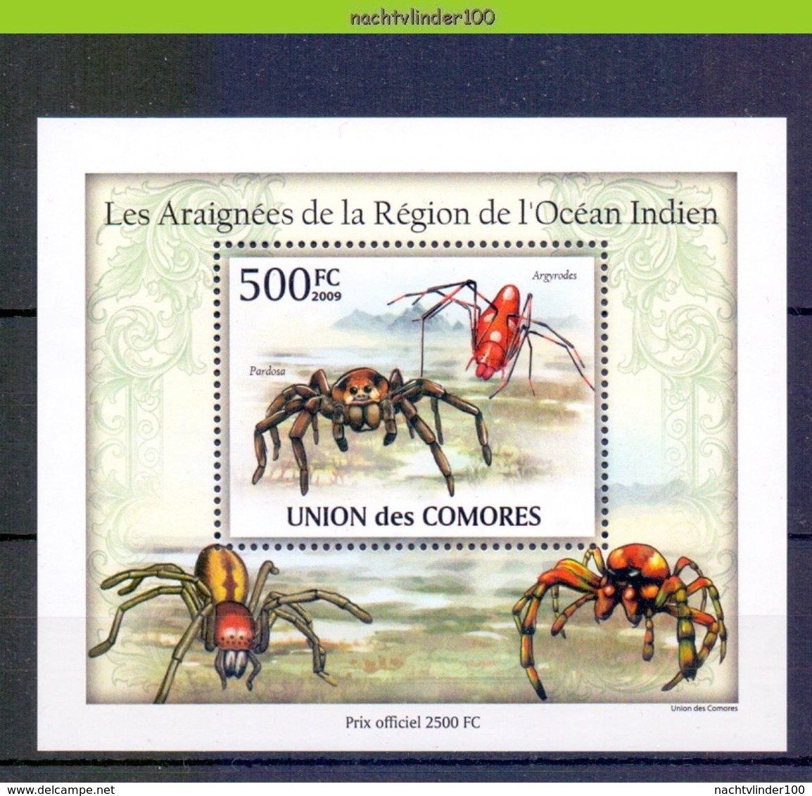 Nep019b  4 Einzelblocks FAUNA SPINNEN GELEEDPOTIGEN 'INSECTEN INSECTS' SPIDERS SPINNENTIERE COMORES 2009 PF/MNH # - Spinnen