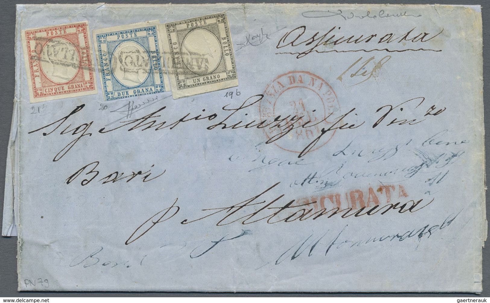 Br Italien: 1861: Neapolitan Provinces. Three Colour Franking Consisting Of 1 Gr. Dark Grey, 2 Gr Light - Marcophilie