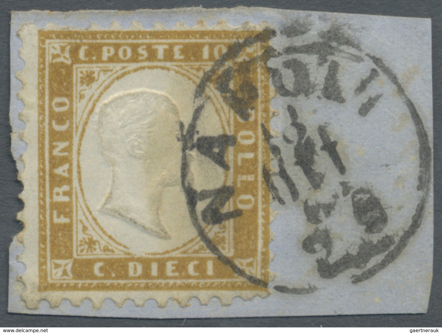 Brfst Italien: 1861, 10c. Bistre, Bright Colour, Normal Perforation, On Piece Oblit. "NAPOLI", Signed E.Di - Marcophilie