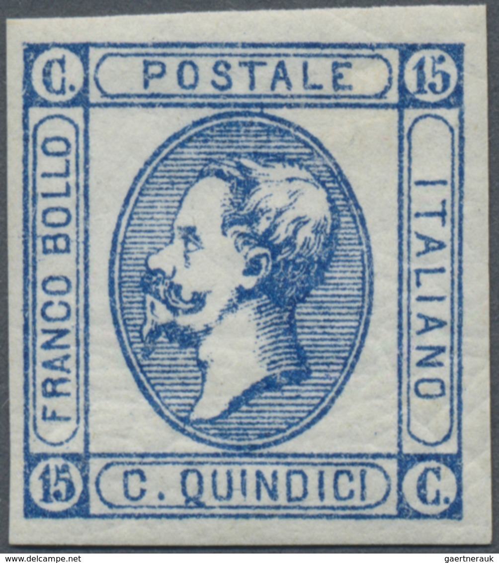 ** Italien: 1863, 15c. Blue, Type I, Fresh Colour, Full To Wide Margins, Unmounted Mint, Signed A.Diena - Marcophilie