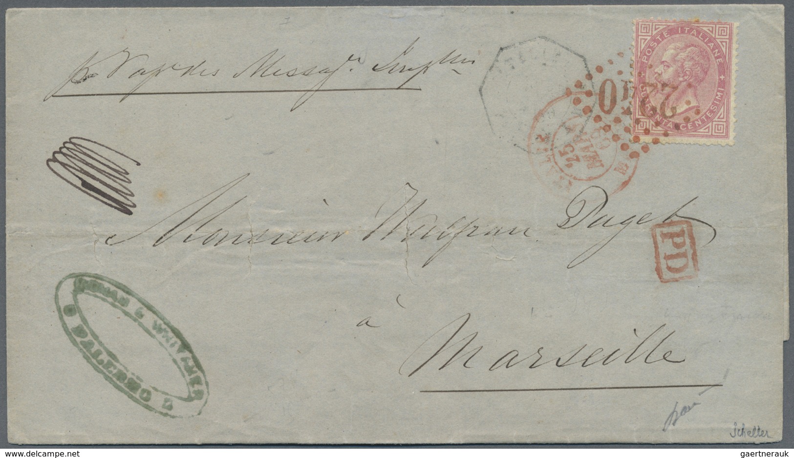 Br Italien: 1863, De La Rue 40c Red (usual Perforation) Tied By French "2240" Gros Chiffres IN RED ! Of - Marcophilie