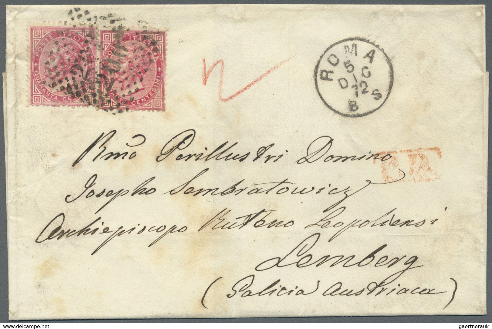 Br Italien: 1872, 40c. Carmine, Two Copies On Lettersheet From "ROMA 5.12.72" To Lemberg With Arrival M - Marcophilie