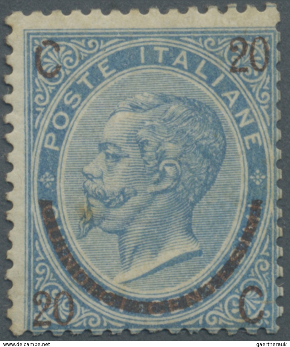 * Italien: 1865, 20c. On 15c. Blue, Type I, Fresh Colour, Well Perforated, Mint O.g., Some Toning Spot - Marcophilie